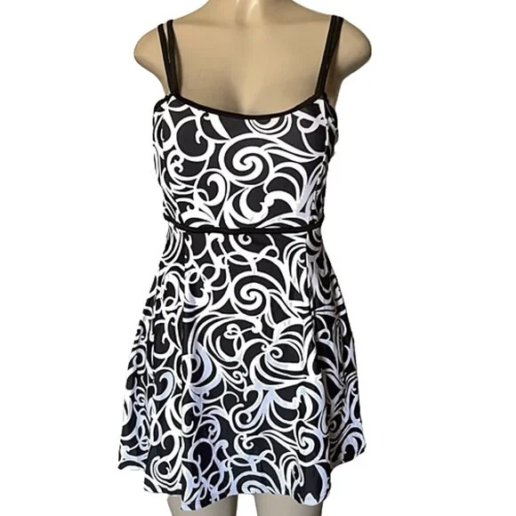 Spaghetti Strap One Piece Swimsuit Graphic Print High Waist Monokini Swimdress M - Picture 5 of 8